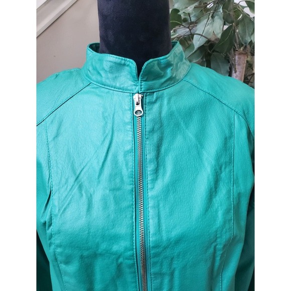 Jessica London Women's Teal Leather Long Sleeve Two Way Zipper Jacket Size 14 - Picture 2 of 14